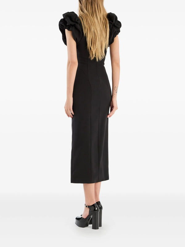 Crepe puffy midi dress
