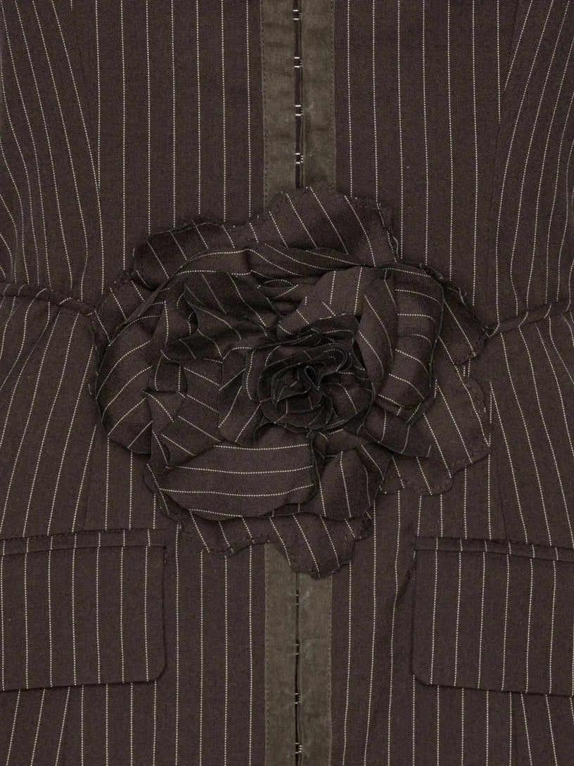 Pinstripe rose-embellished mini dress