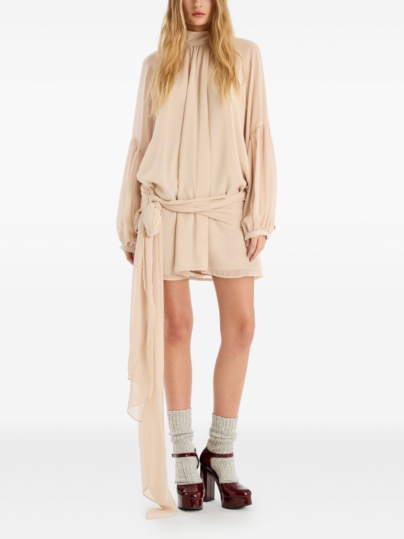 Chiffon dress with shoulder straps and tie