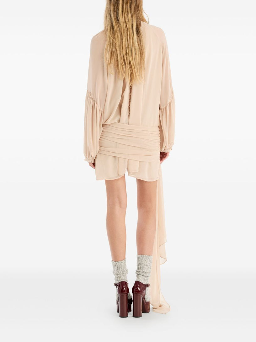 Chiffon dress with shoulder straps and tie