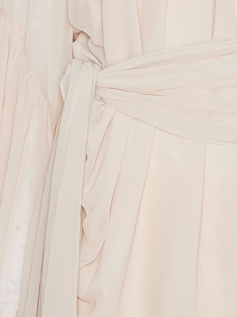 Chiffon dress with shoulder straps and tie