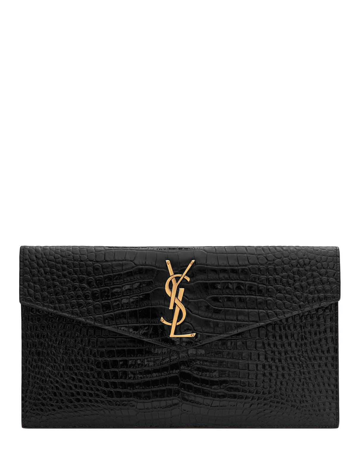 Uptown clutch bag in shiny crocodile embossed leather
