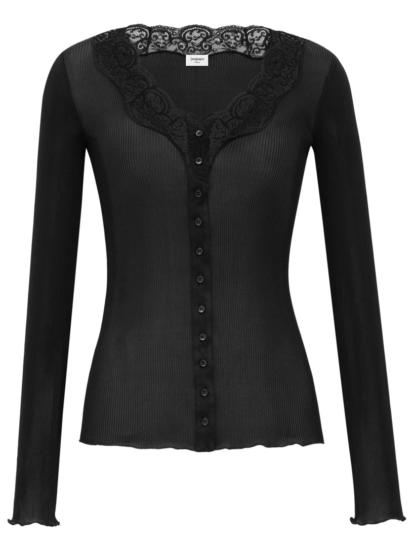 Ribbed silk and lace cardigan