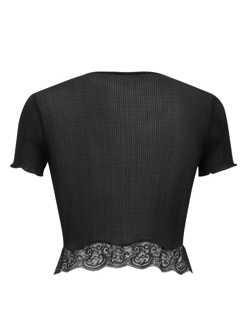 Ribbed silk and lace T-shirt