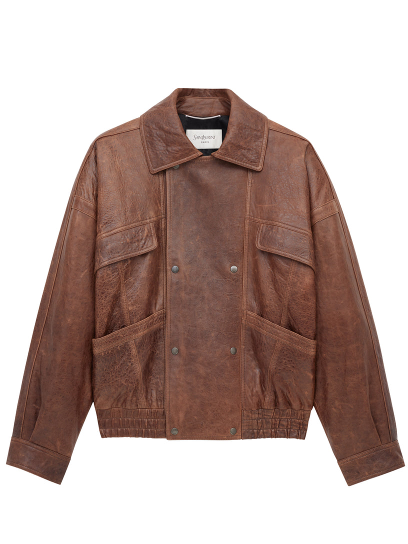 Aged lambskin bomber jacket