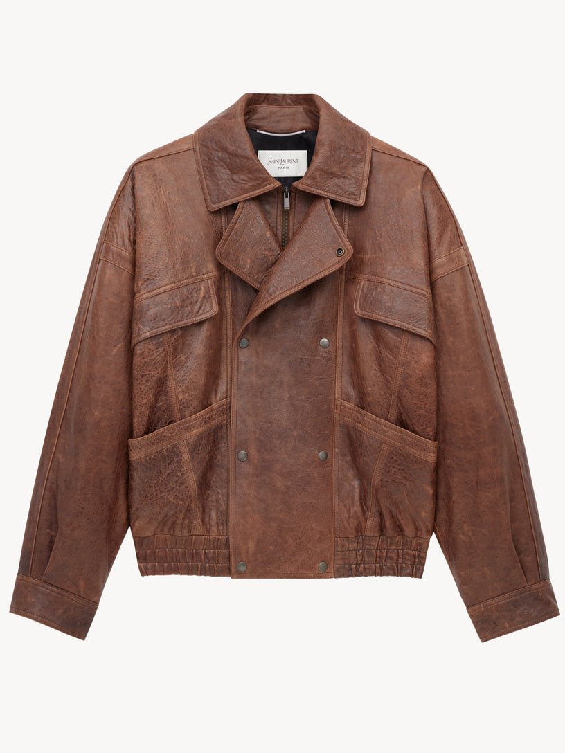 Aged lambskin bomber jacket