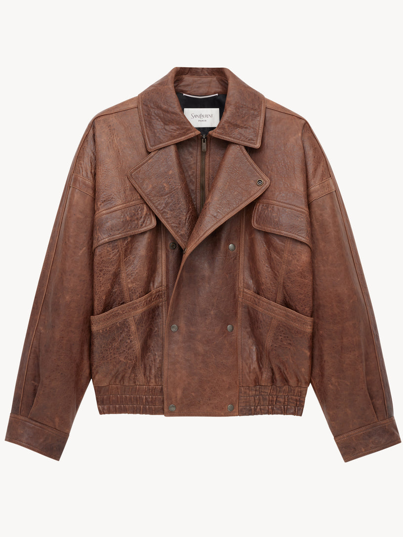 Aged lambskin bomber jacket