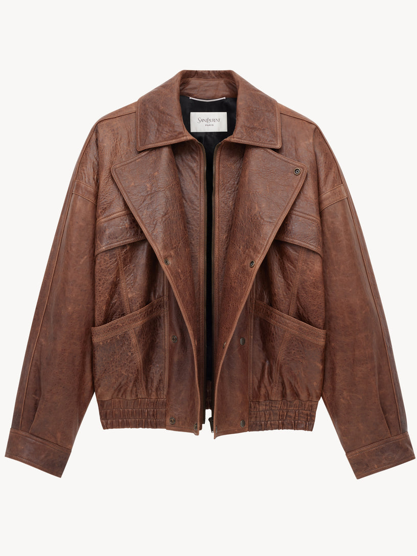 Aged lambskin bomber jacket