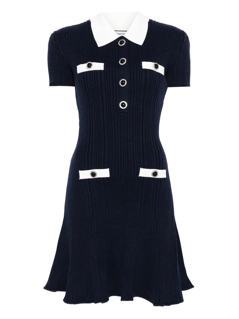 Contrast collar knit mini dress