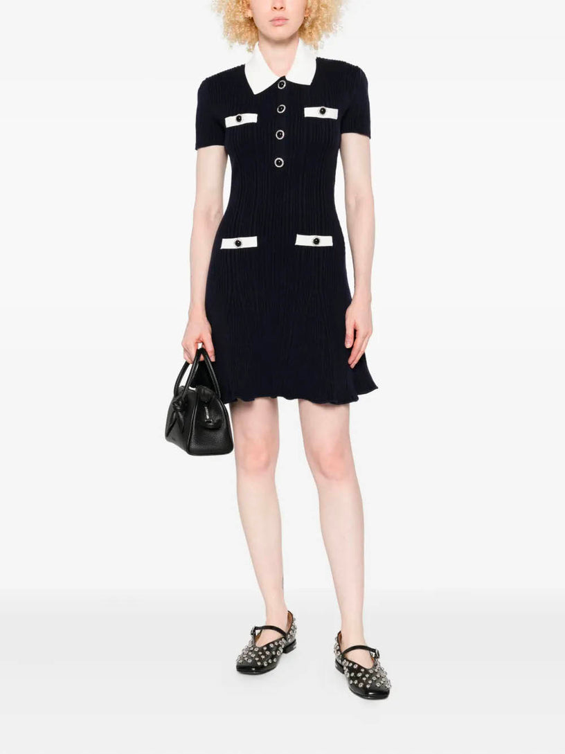 Contrast collar knit mini dress