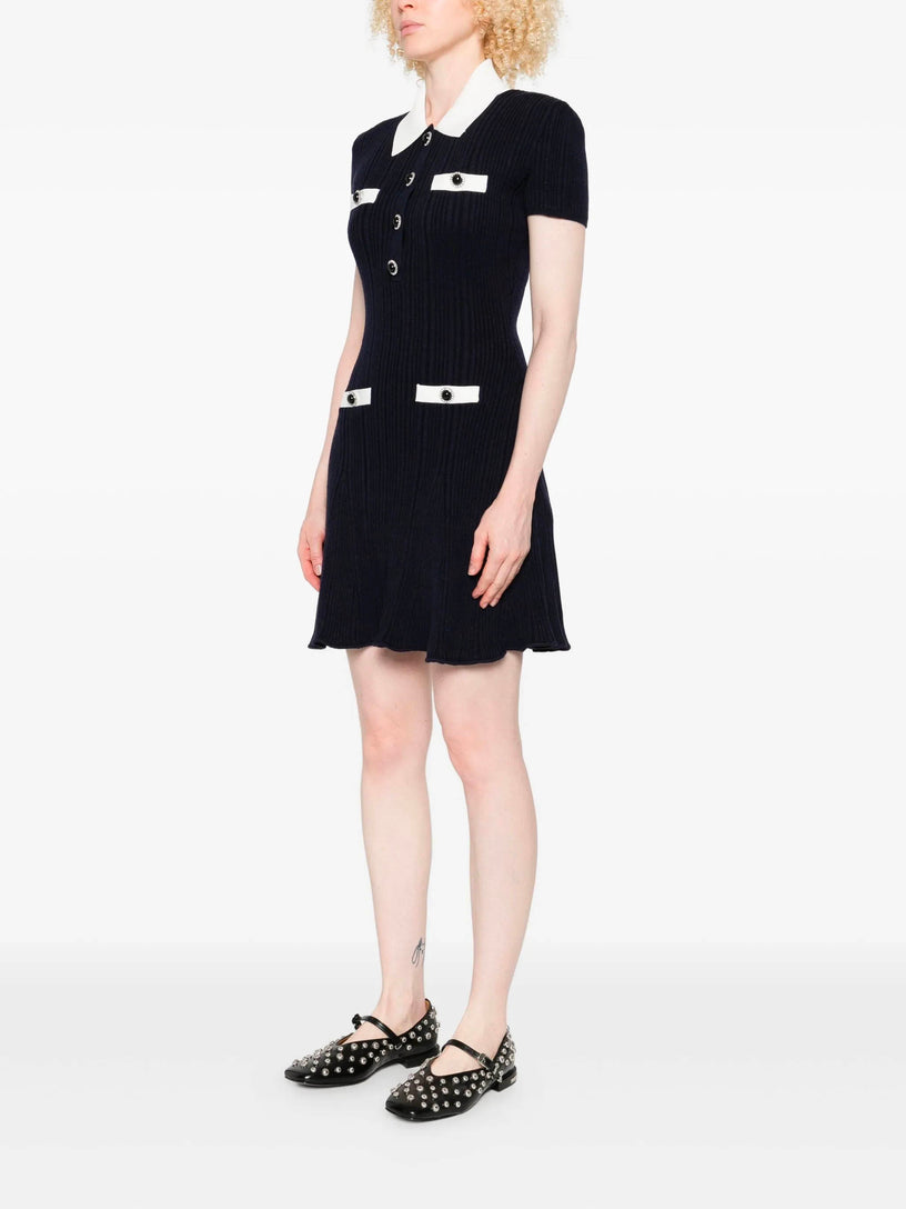 Contrast collar knit mini dress