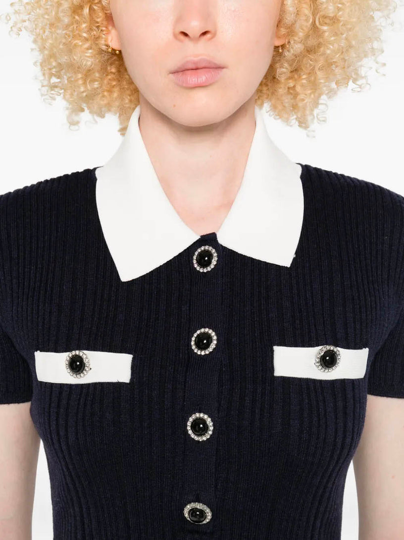 Contrast collar knit mini dress