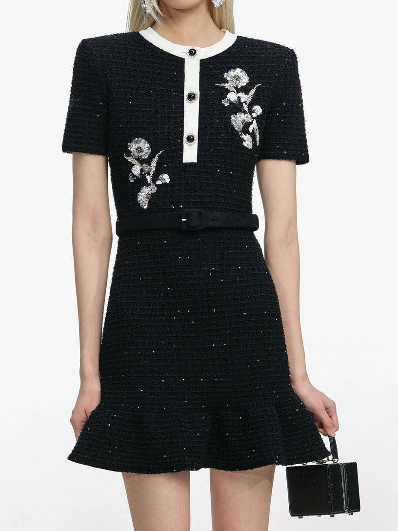 Crepe fur hem mini dress