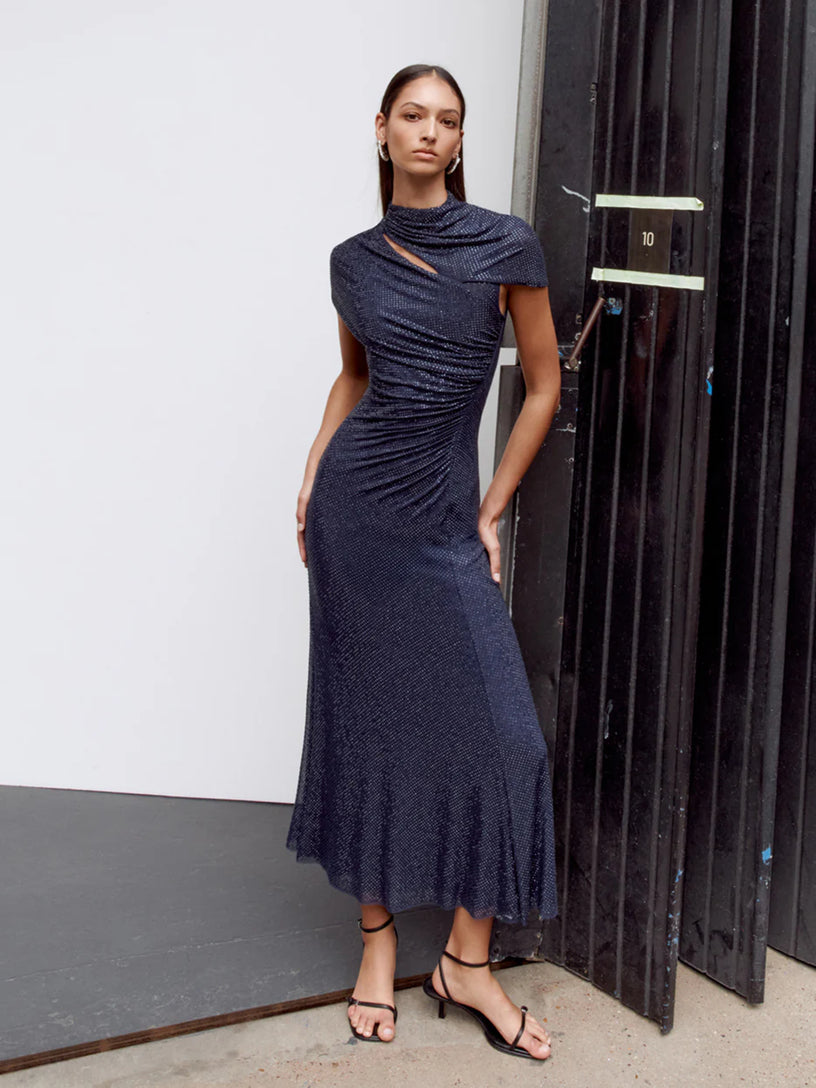 mesh cut out midi dress Honoria Mesh Cutout Midi Dress honey