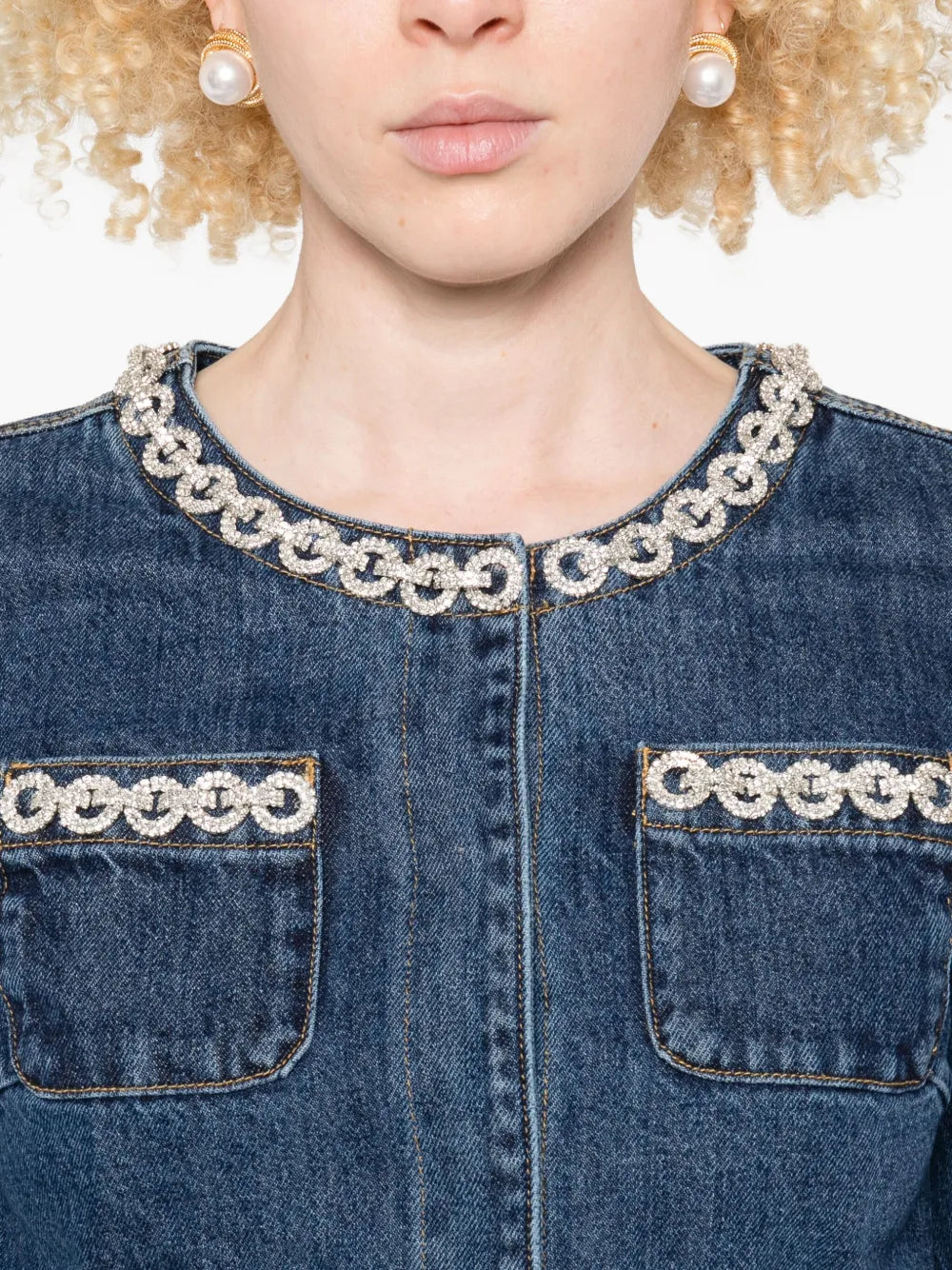 Crystal trim denim jacket