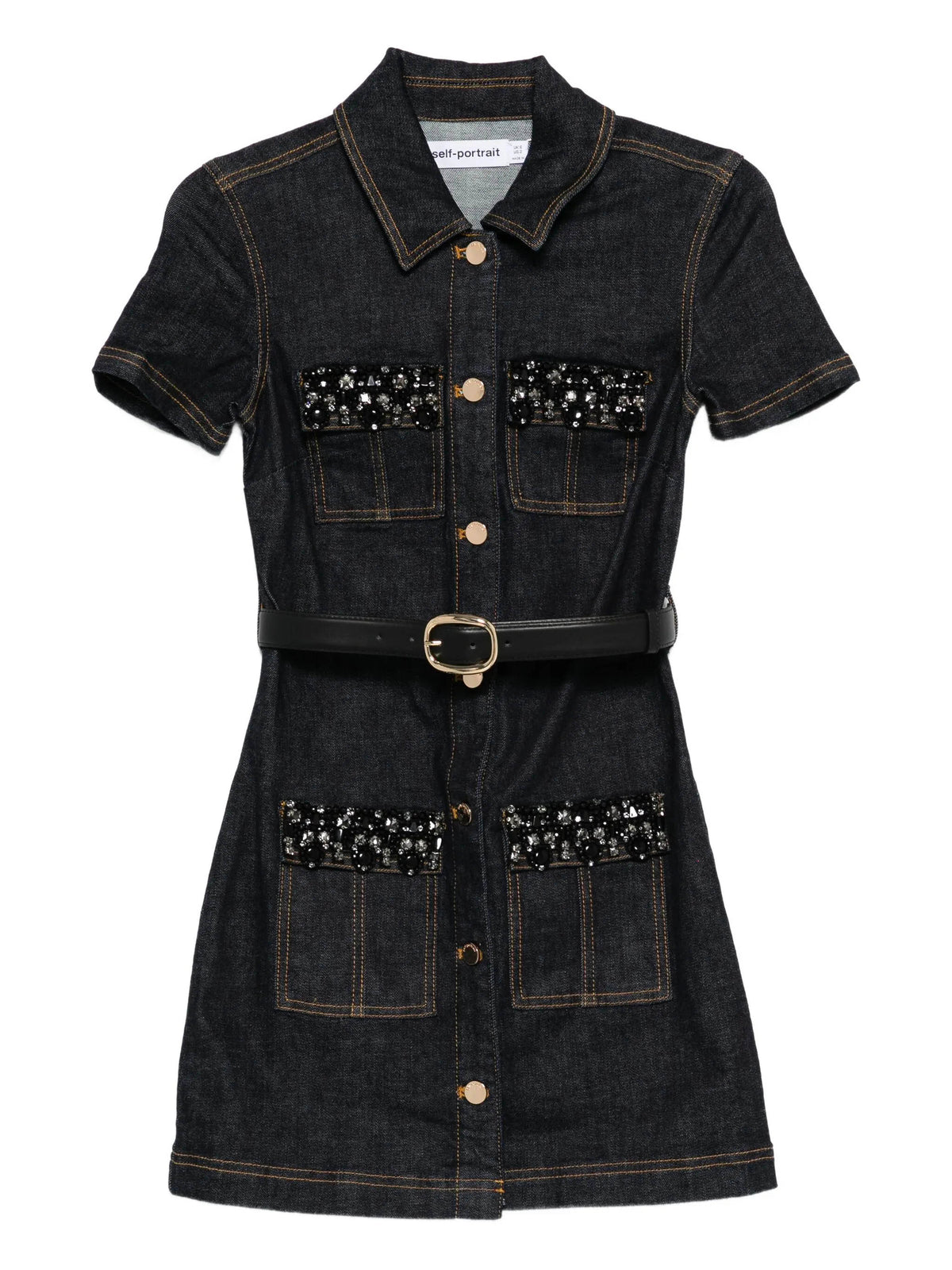 Indigo denim crystal trim mini dress