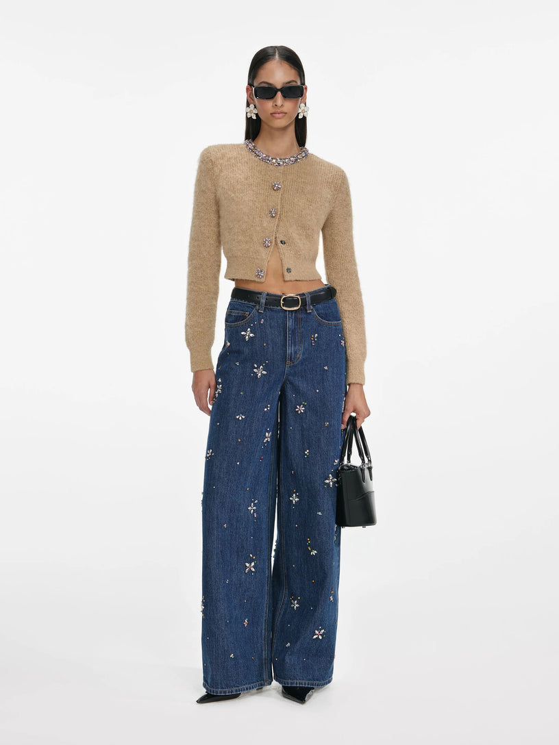 Embellished wide leg jeans