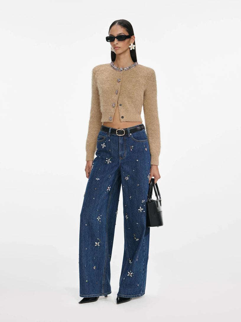 Embellished wide leg jeans