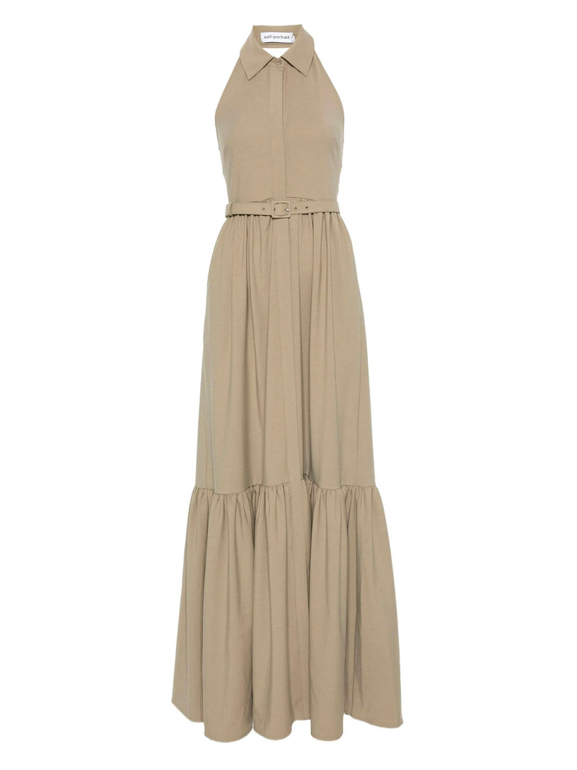 Long sleeveless twill dress