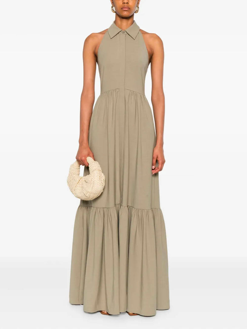 Long sleeveless twill dress