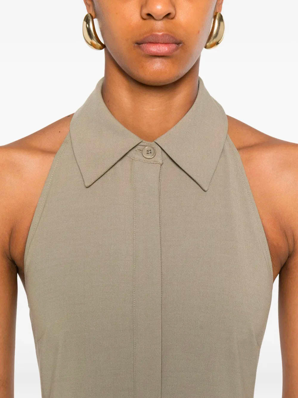 Long sleeveless twill dress