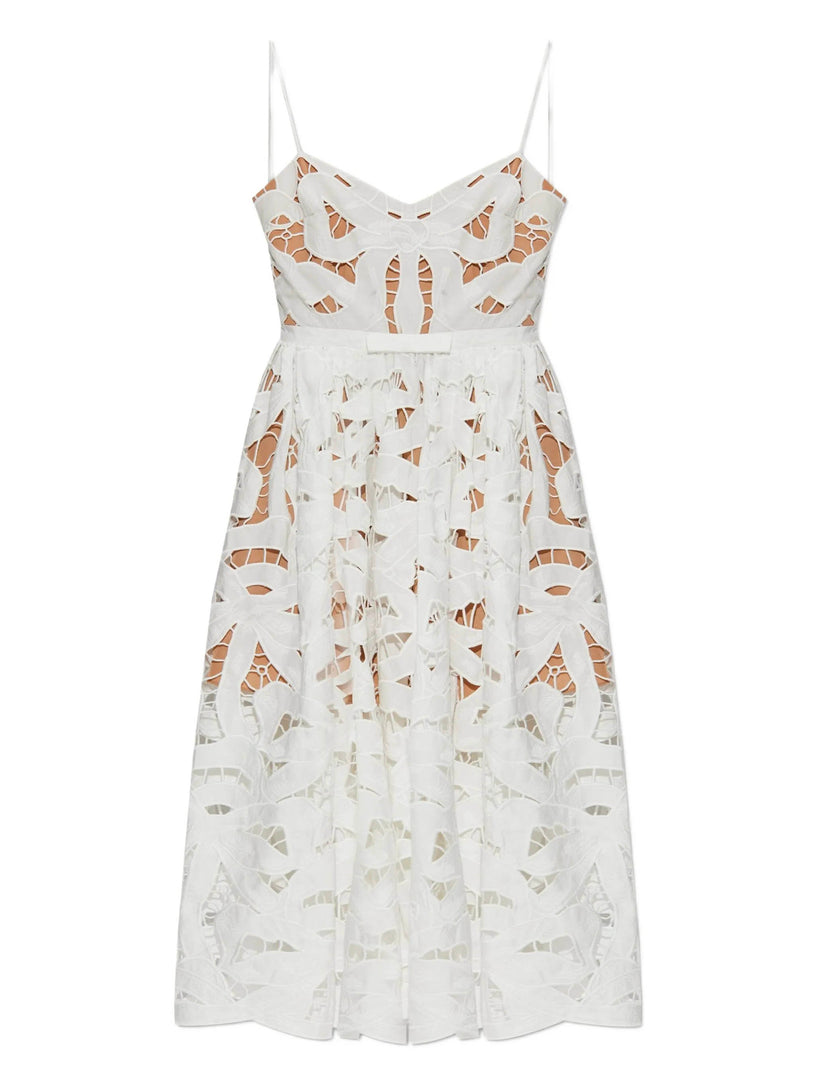 Embroidered midi dress with bow