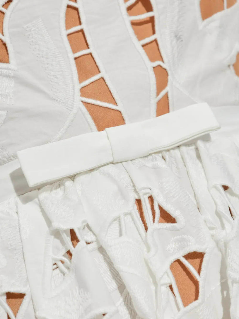 Embroidered midi dress with bow