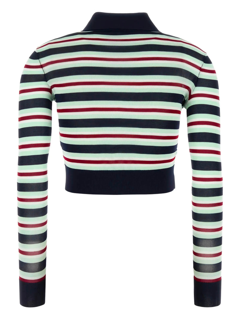 Striped crystal trim knit top