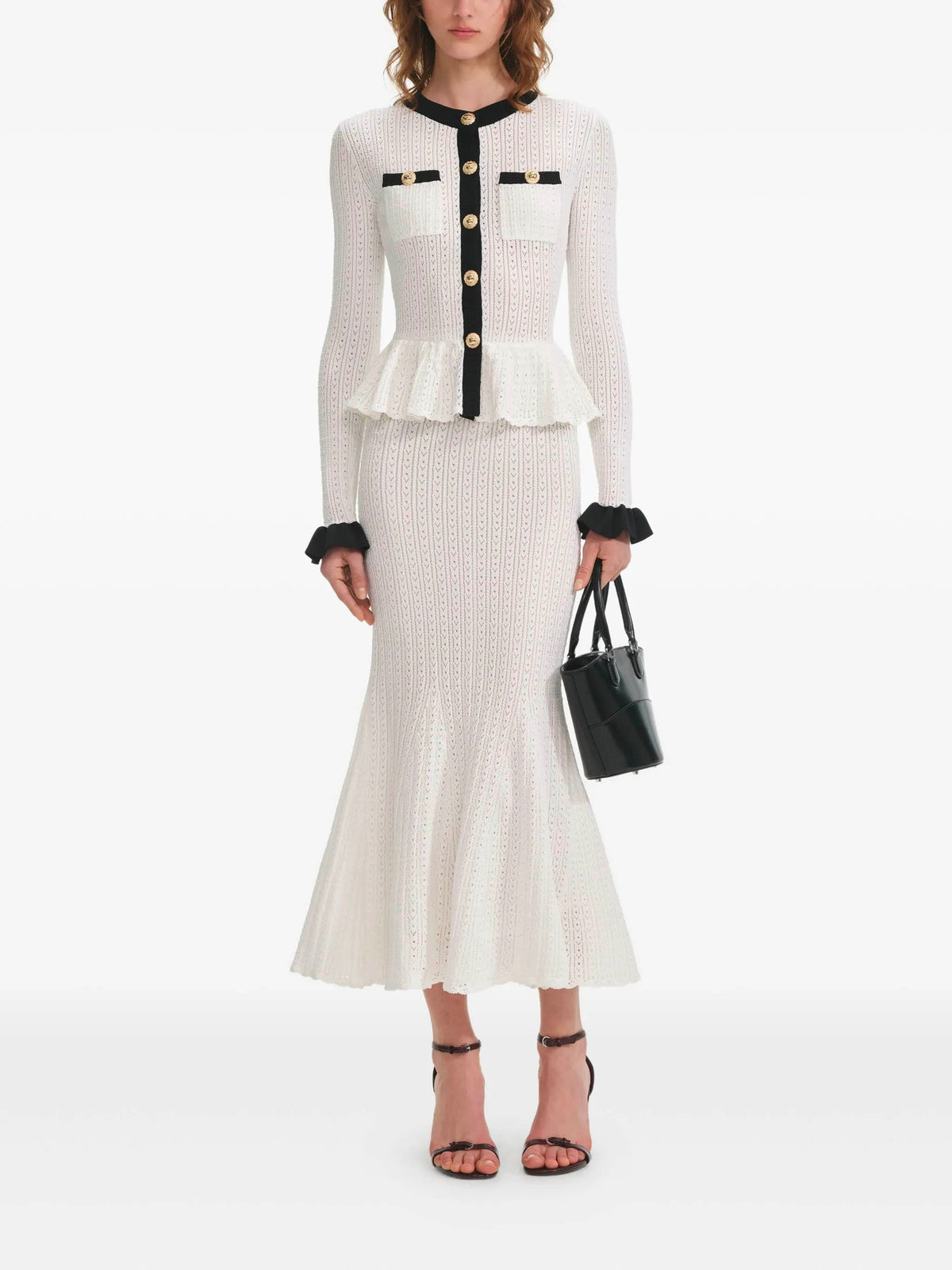 Pointelle Knit Contrast Midi Dress