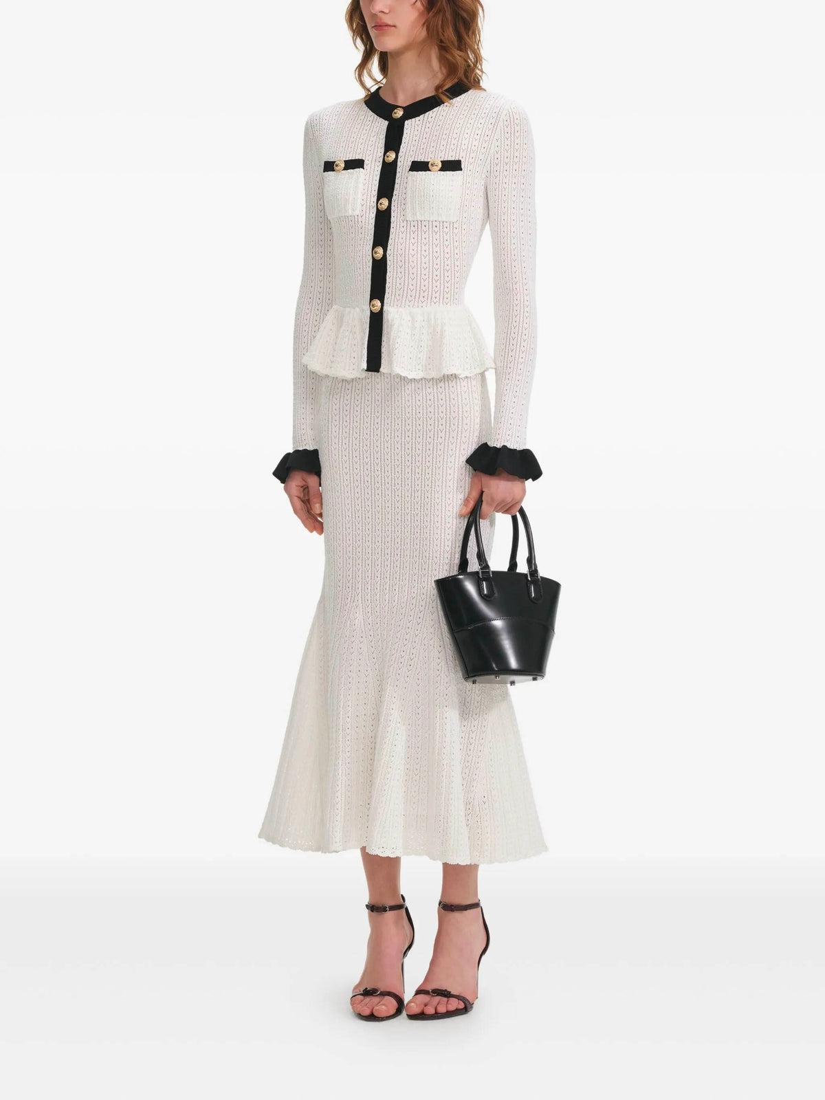 Pointelle Knit Contrast Midi Dress