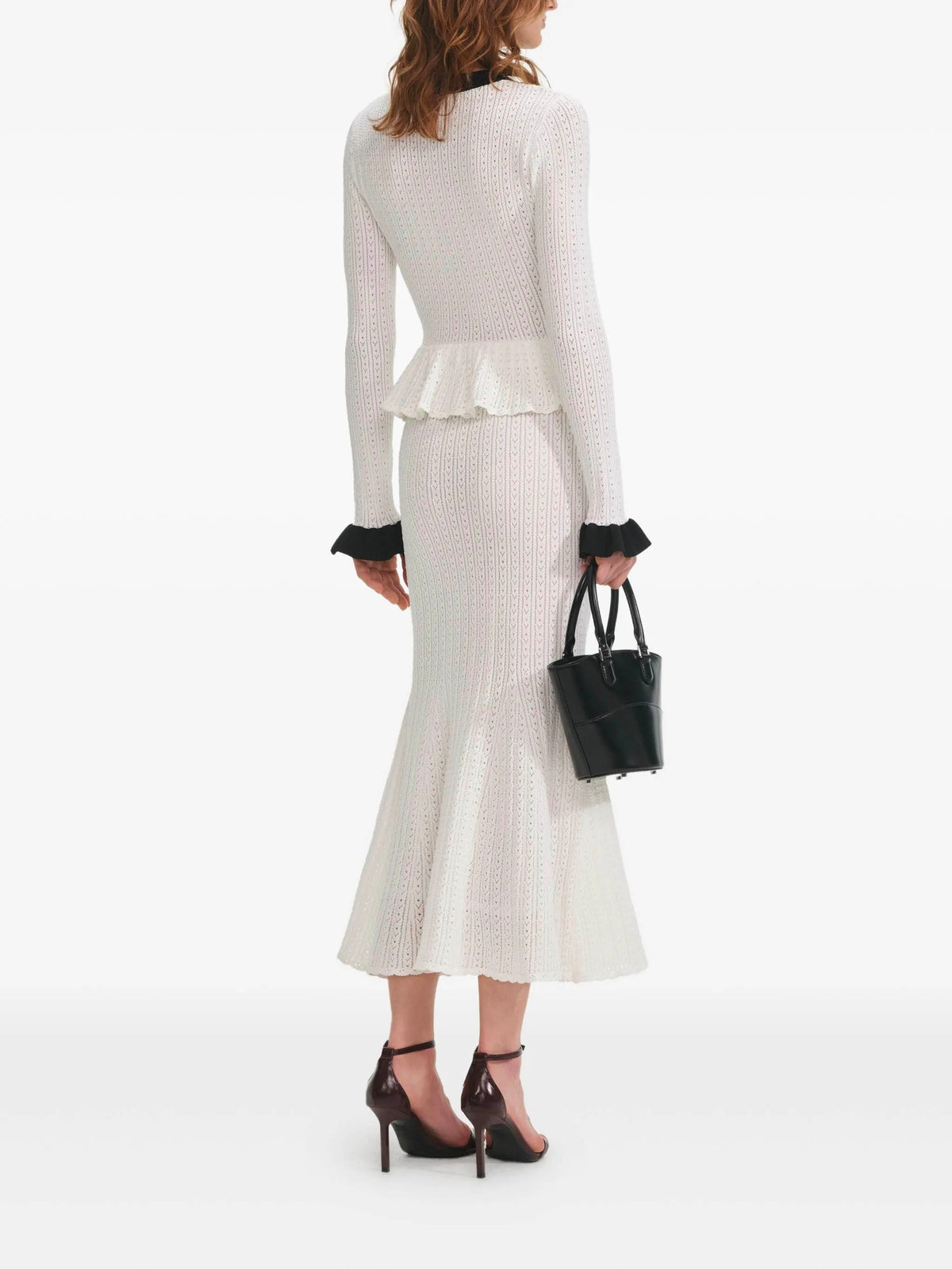Pointelle Knit Contrast Midi Dress