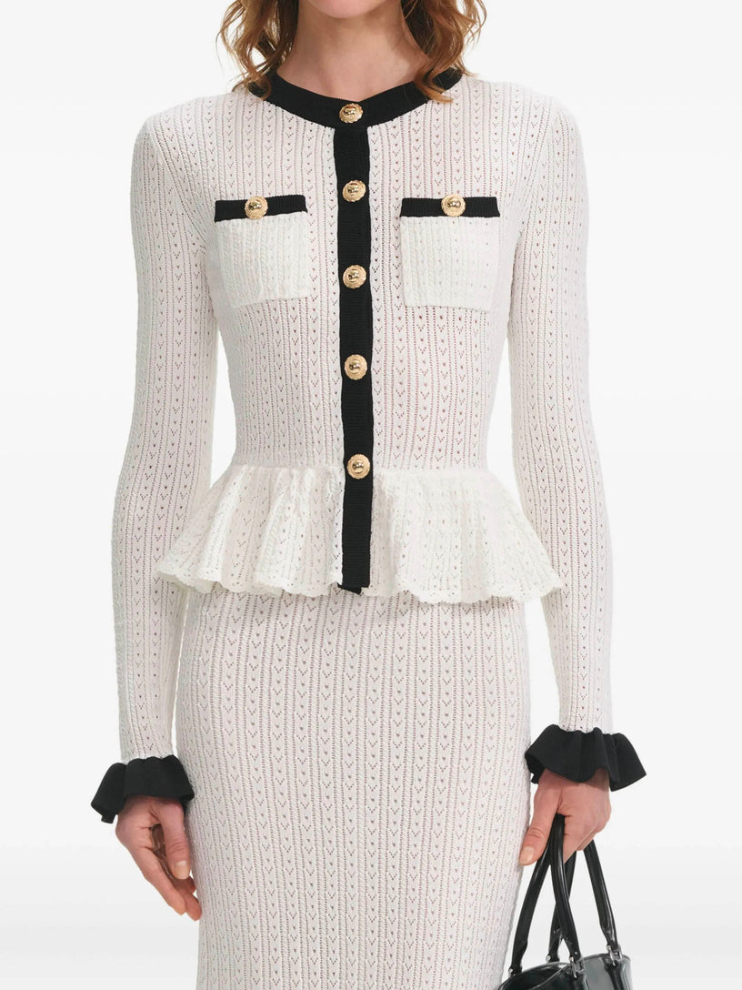 Pointelle Knit Contrast Midi Dress