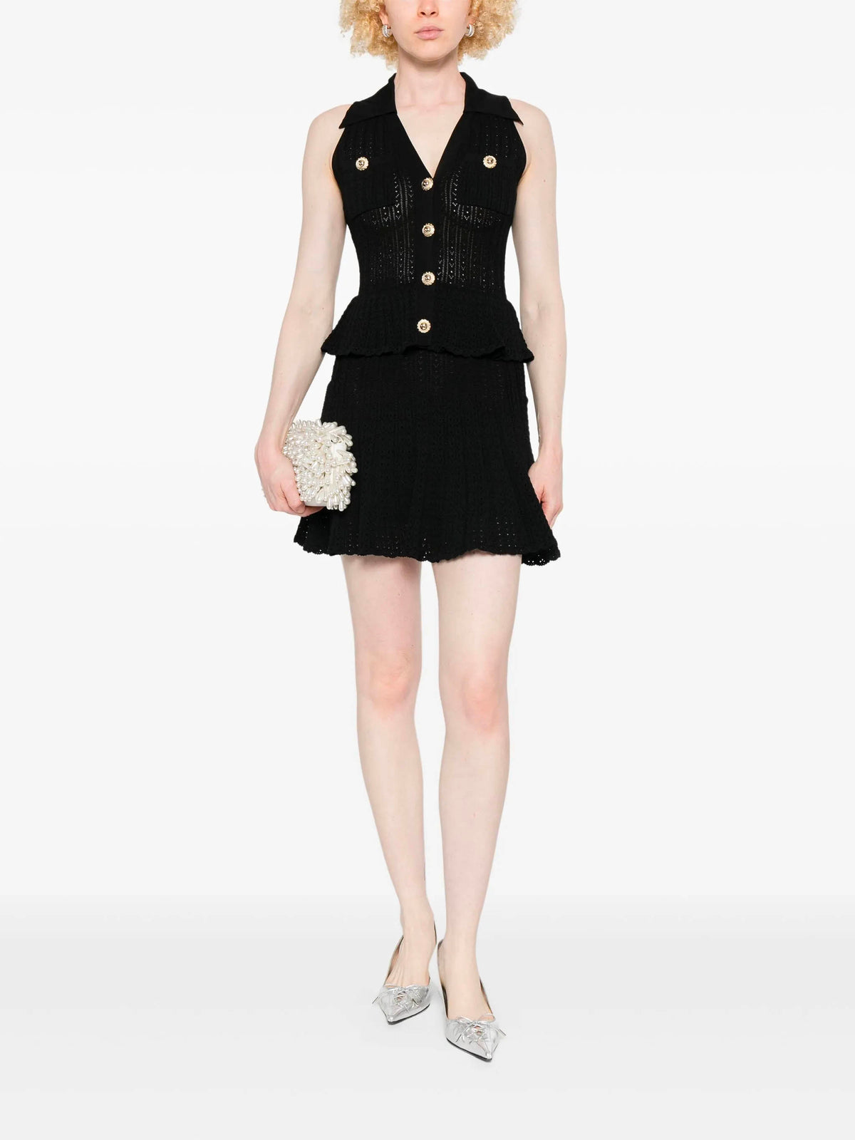 Pointelle knit mini dress