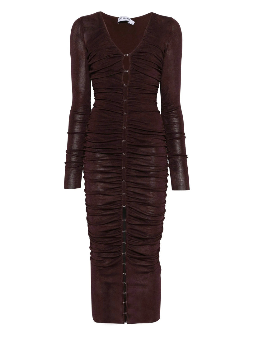 Gathered viscose knit midi dress