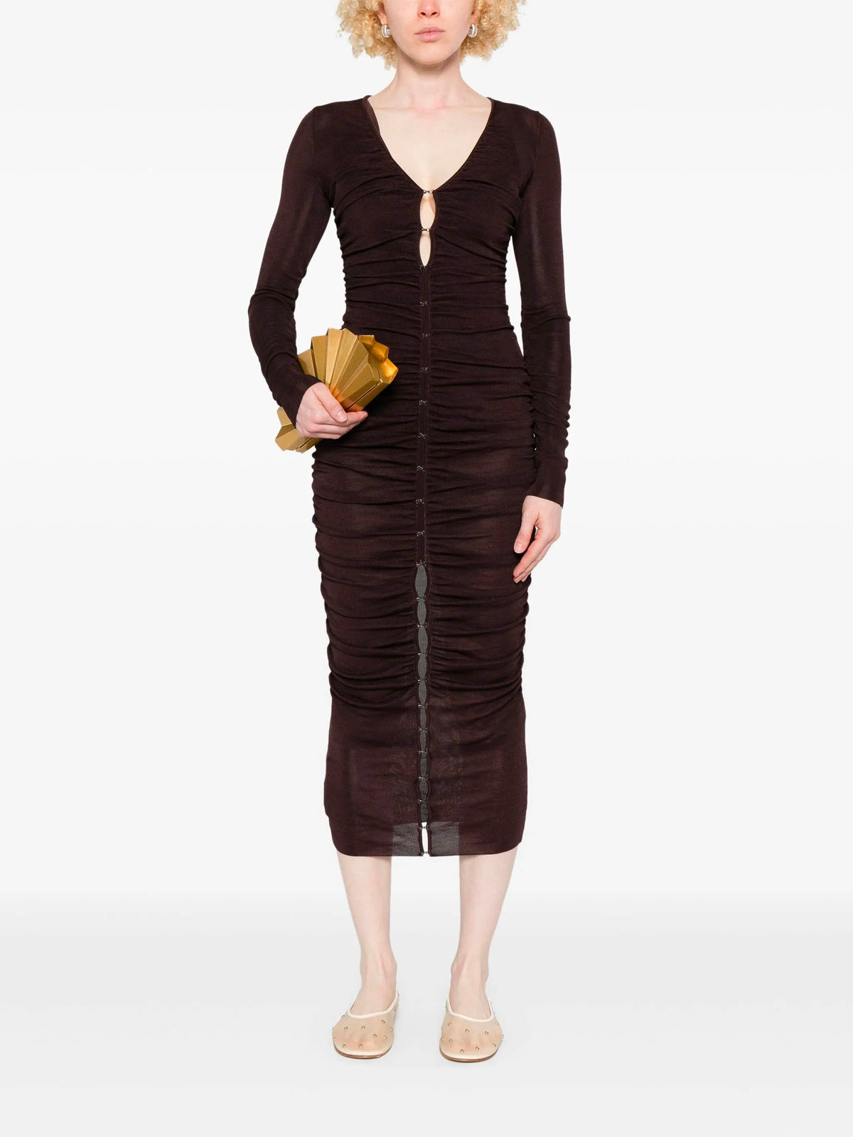 Gathered viscose knit midi dress
