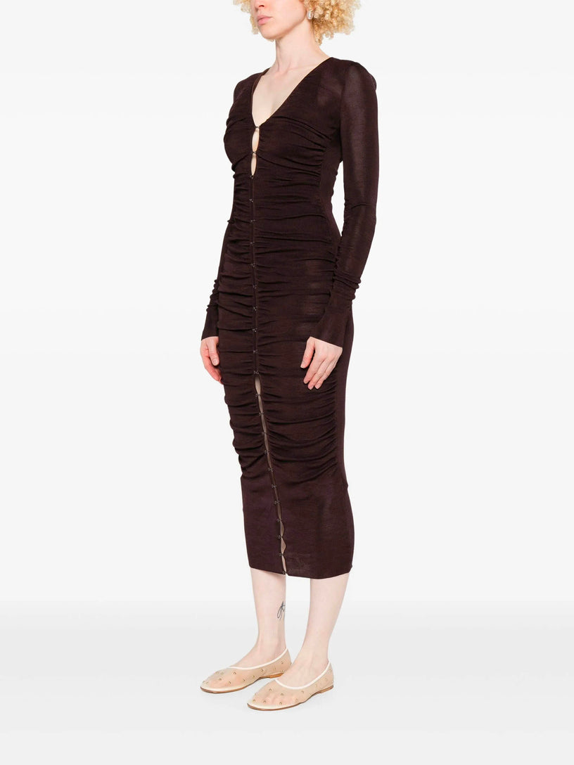 Gathered viscose knit midi dress