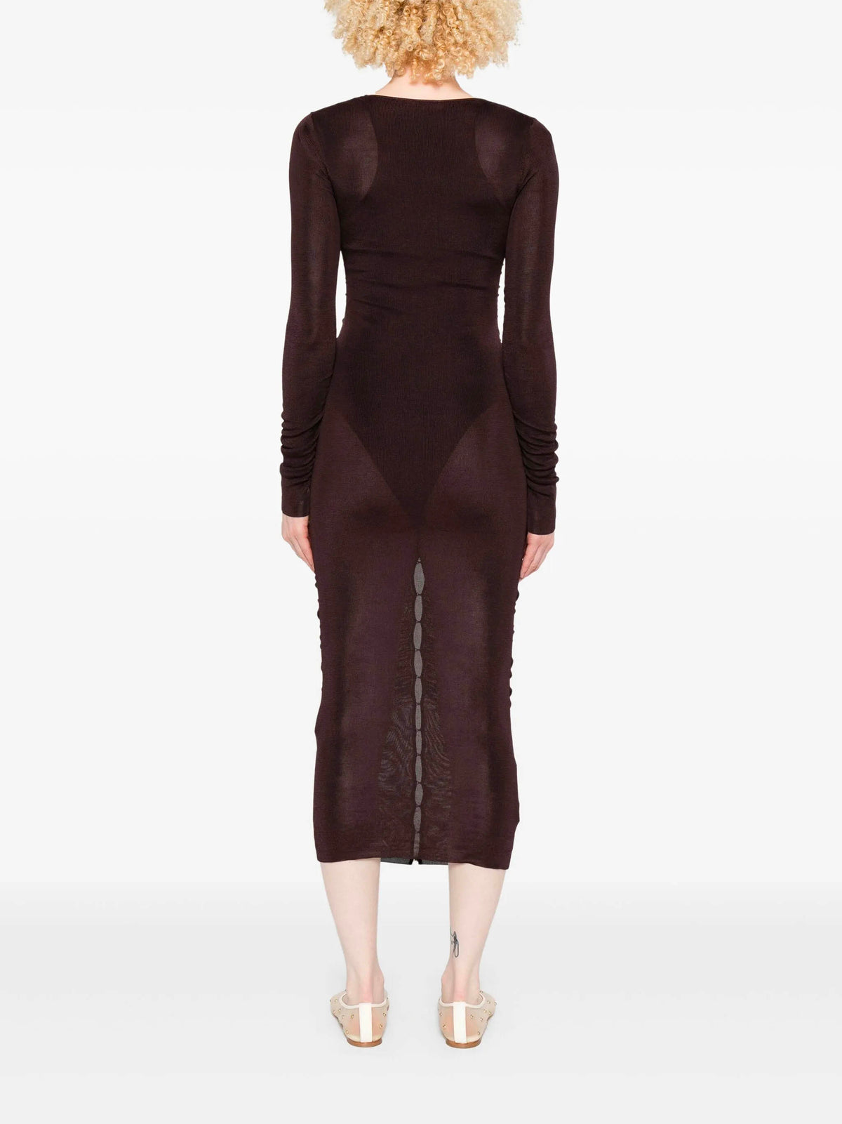 Gathered viscose knit midi dress