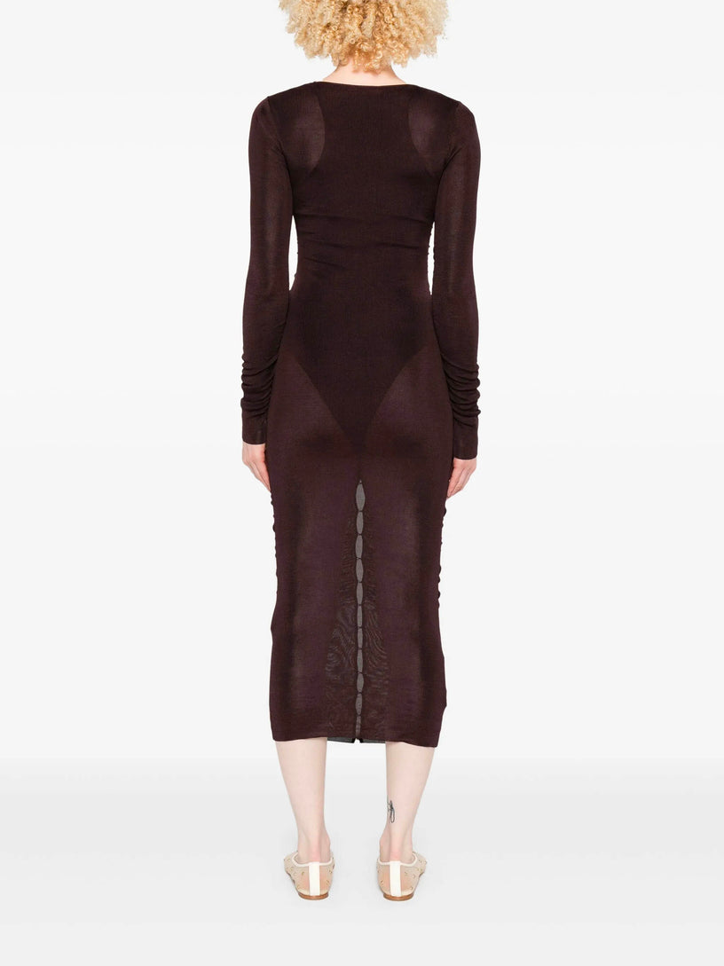 Gathered viscose knit midi dress