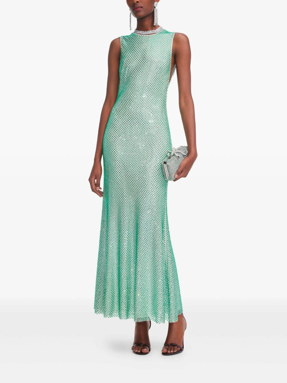 Rhinestone mesh midi dress