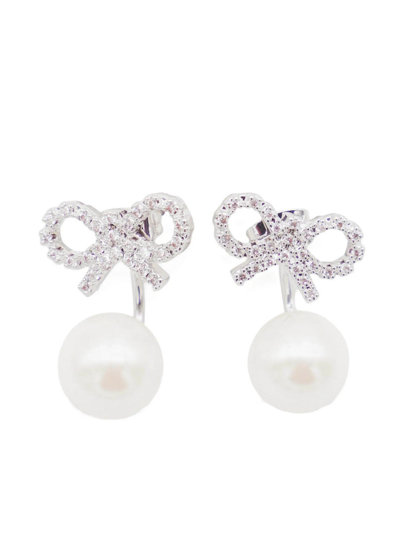 Crystal Bow and Pearl Jacket Earrings