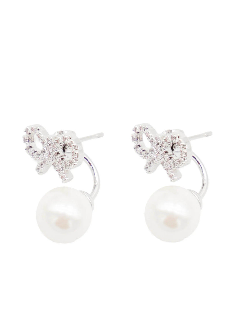 Crystal Bow and Pearl Jacket Earrings