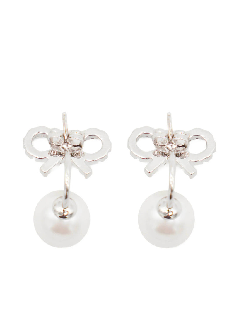 Crystal Bow and Pearl Jacket Earrings