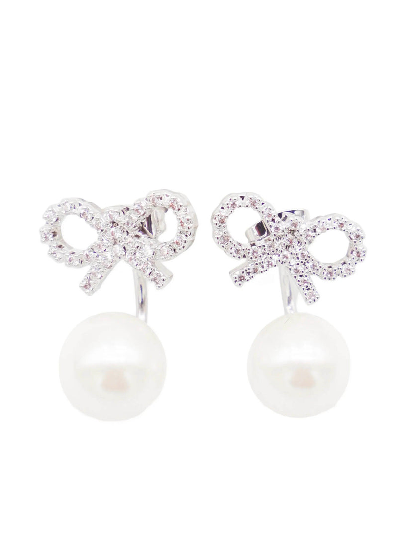 Crystal Bow and Pearl Jacket Earrings