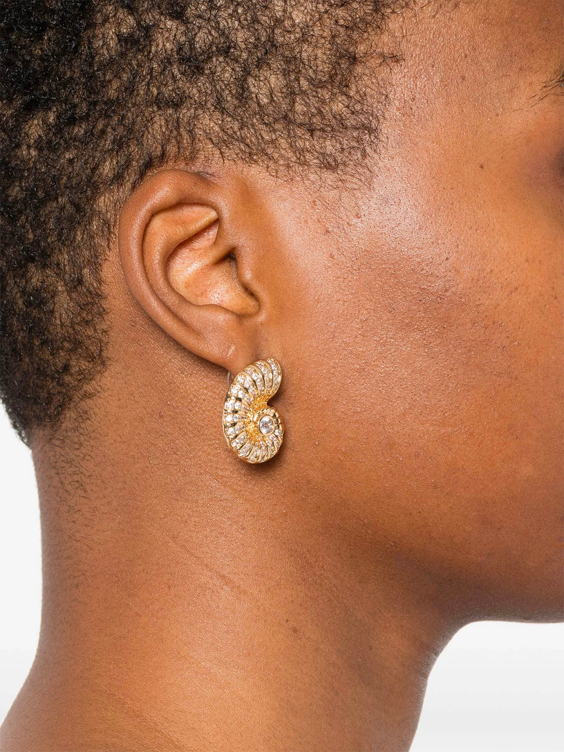 Gold Crystal Shell Earrings