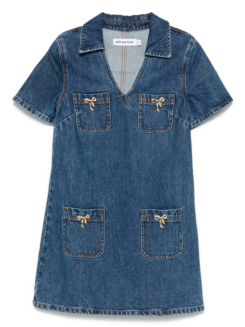Denim Crystal Bow Mini Dress