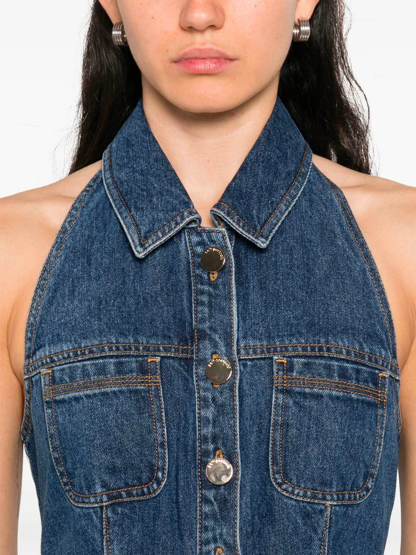 Denim Sleeveless Flared Mini Dress