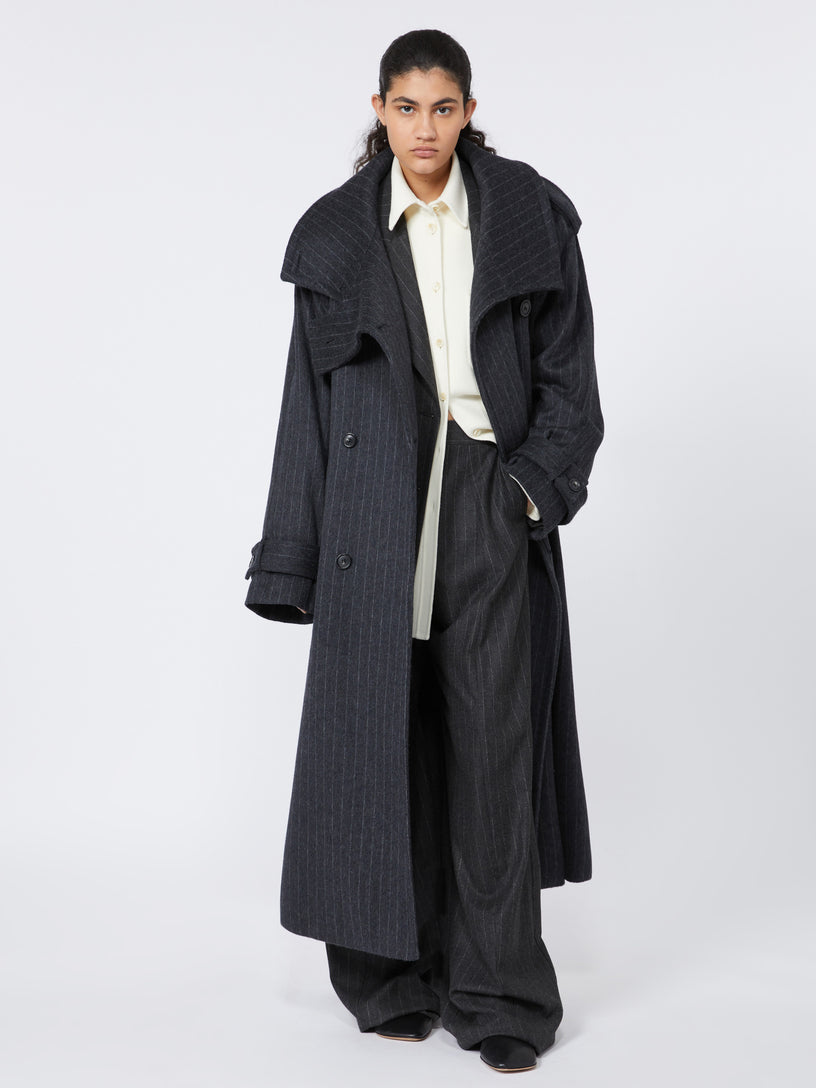 Pinstriped trench coat in pure wool