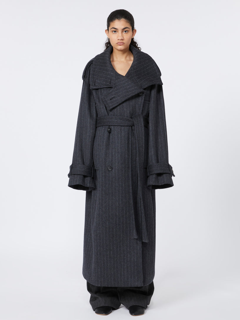 Pinstriped trench coat in pure wool