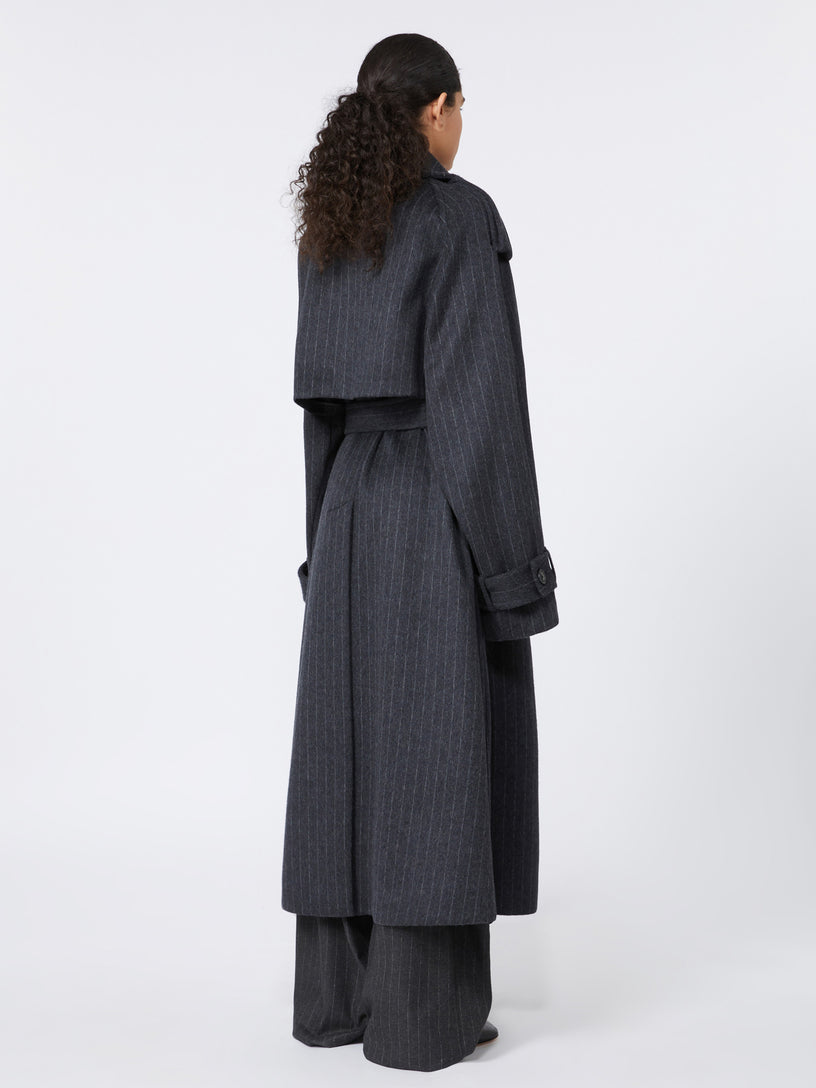 Pinstriped trench coat in pure wool