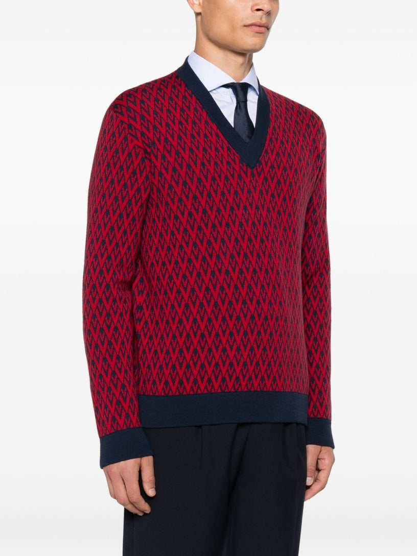 Wool sweater with jacquard pattern toute la V